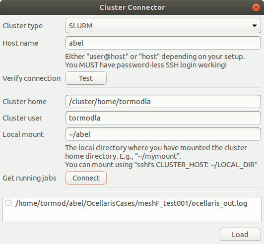 The cluster connection GUI