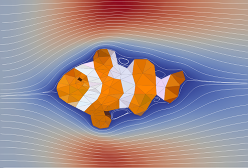 Streamlines of the flow around a 2D clownfish